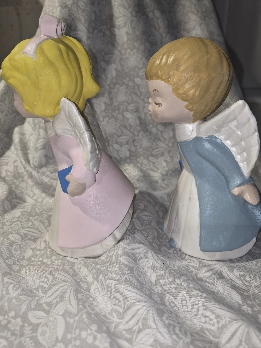 Vintage 1970s Kissing Angel Boy Girl Ceramic Figurines